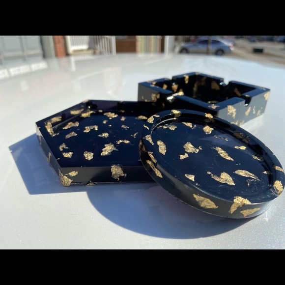 Black and Gold Ashtray/Coaster set! - Picture 3 of 5